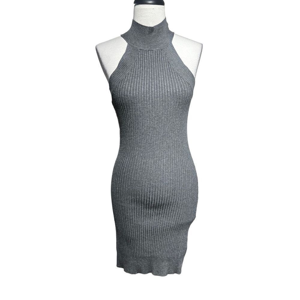 Love Tree Sleeveless Turtleneck Sexy Gray Ribbed Bodycon Dress Small